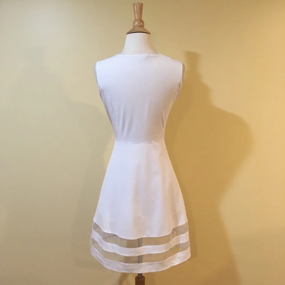 Sheer Mesh Stripes Fit and Flare Skater Dress White - Picture 7 of 11